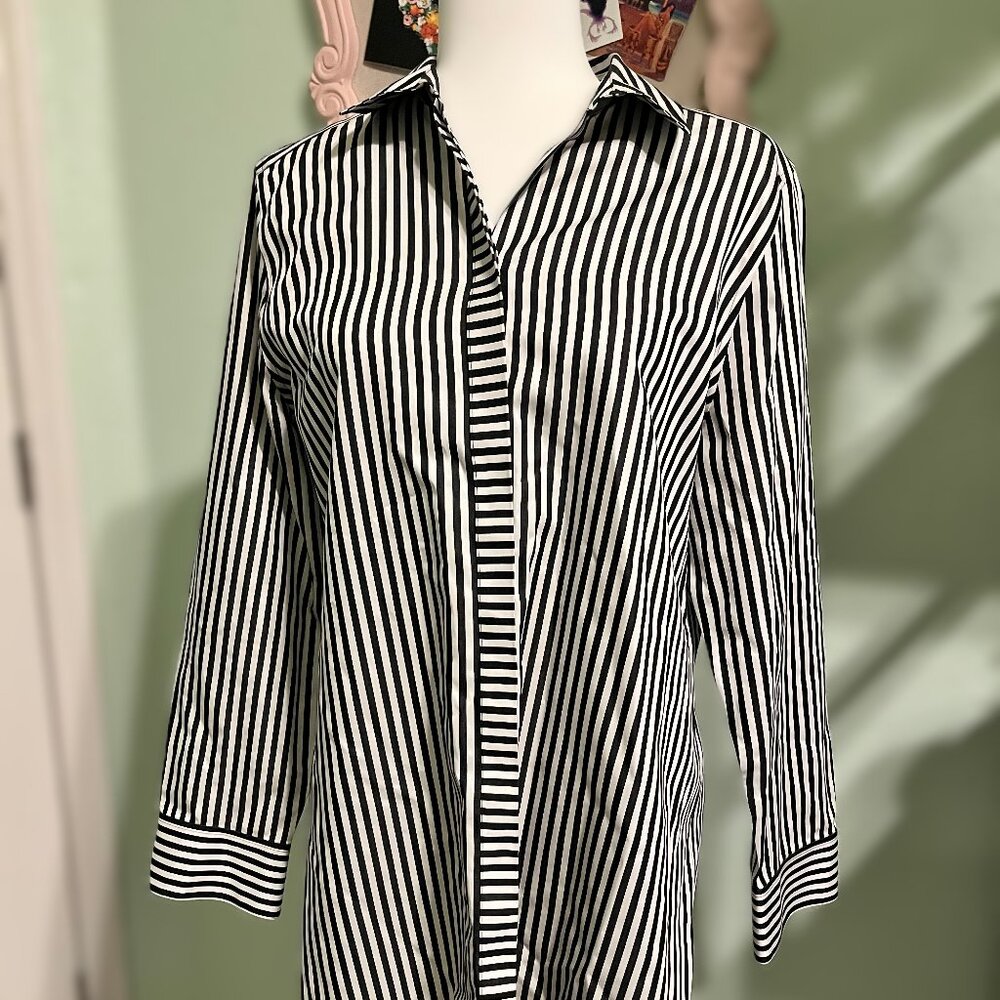Chico's Black and White Striped No Iron Blouse Size 1